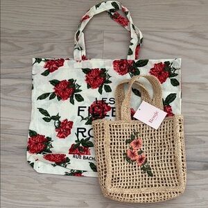 Rouge, Paris, canvas basket raffia bag NWT